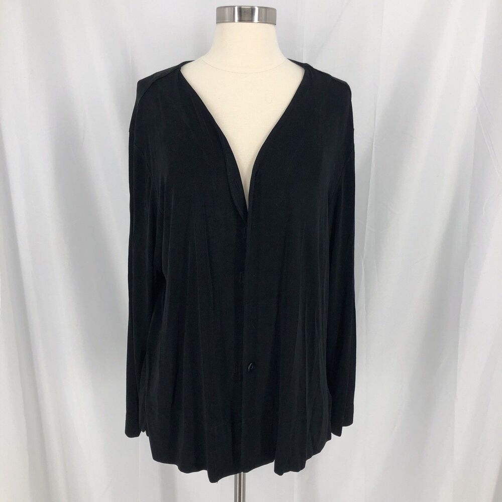 Chicos Travelers Button Front Cardigan Sz 3 XL Black Slinky Stretch Knit Travel